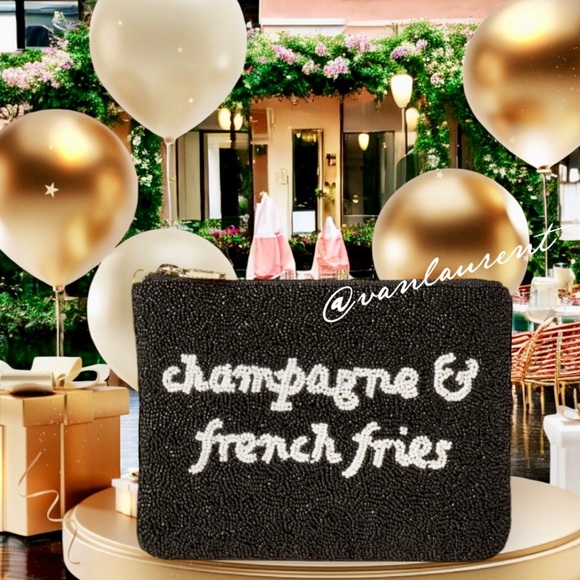 Champagne & French Fries Beaded Pouch - Picture 1 of 6